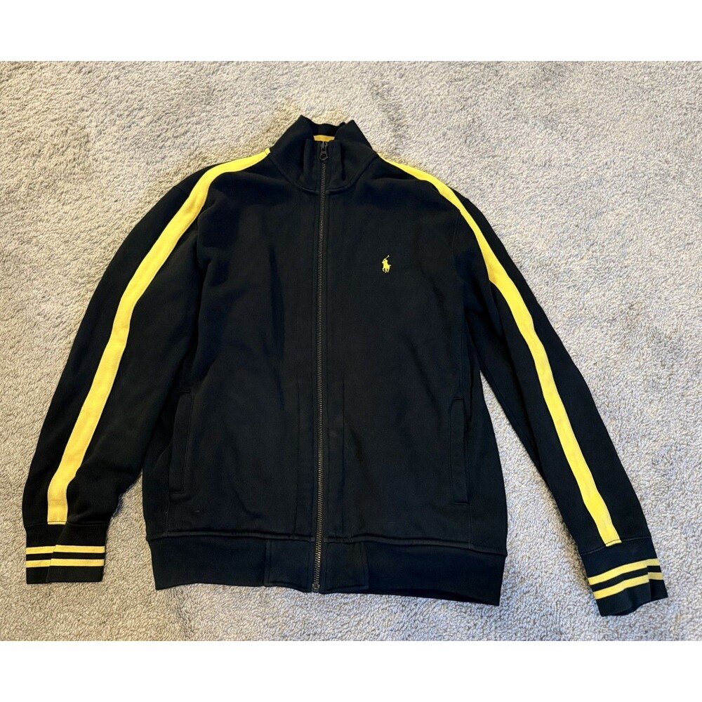 Polo Ralph Lauren Full Zip Jacket Men’s Size Large Black & Yellow Stripe Pony